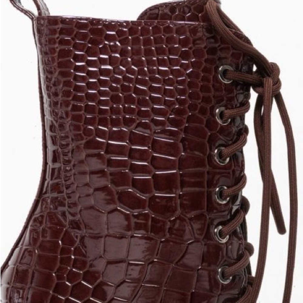Azalea Wang Chocolate Brown Croc Patent Leather Platform Boot - Picture 5 of 5